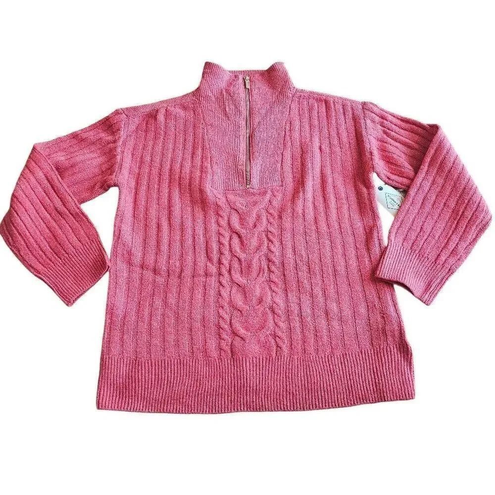 St johns bay womens Sz L spiced coral half zip knit sweater